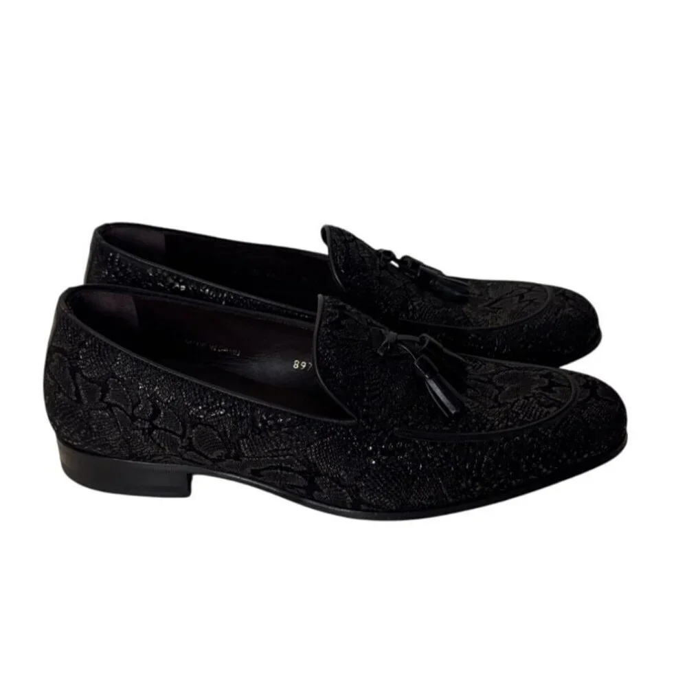 Mens Mezlan Black Embossed Leather Tassel Loafers Slip-On Dress Shoes Size 7M El